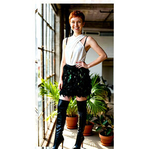 Aftershock London NWT handmade y2k black green feather mini skirt